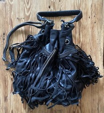 hochwertige A.S. 98 Airstep Beuteltasche Handtasche Leder Fransen schwarz