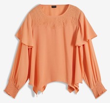 Neu Stickereibluse mit Volant Gr 40 Softapricot Damenbluse Shirt Tunika Oberteil