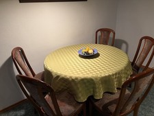 Hülsta Topside Tischgruppe mit 5 Stühlen Tisch rund 110 cm , Cognac Nuss Top 