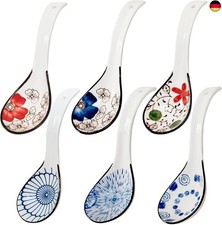 Holdyfine Ramen Löffel aus Keramik 6er Set, Asiatische Suppenlöffel, Langem G