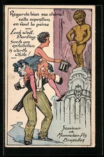Künstler-AK Brüssel, Manneken Pis, Toilettenhumor 