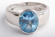 Blau Topas 4,0ct Ring 750 18K Weiß Gold Gr. 54 #
