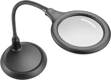 vZHSX Lupe 5-fach mit LED Licht & Stand - Dimmbar, Faltbar, Tischlupe, Grau.