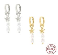 Damen Ohrringe Klapp-Creolen Perle Seestern 925 Silber Ohrschmuck