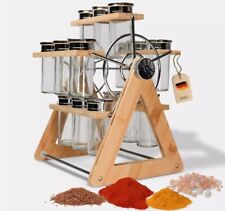 Gewürzregal aus Holz Drehbar mit 15 Gewürzgläser Gewürzkarussell Gewürzständer