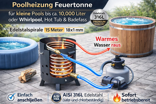 Poolheizung feuertonne mit 15m - poolheizung,