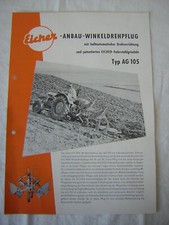 altes Traktor Prospekt Beschreibung - Eicher Anbau Winkeldrehpflug Typ AG 105