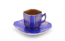 Antike Mokkatasse & Untertasse Set Porzellan Kobaltblau Golddekor