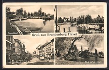 AK Brandenburg /Havel, Strandbad, Bootshaus, Hauptstraße mit HO-Kaufhaus, Blick 