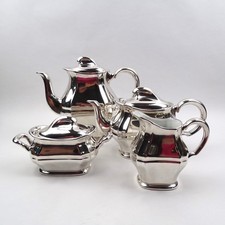 WMF Art Deco Kaffeekern mit Teekanne 4-teilig Porzellan versilbert Overlay 1930