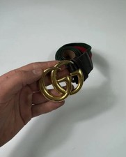 Gucci Marmont Gürtel Rot Grün Leder GG-Buckle, Monogram, Goldene Schließe