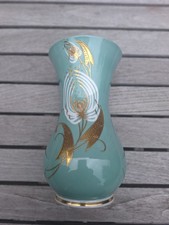 Vase - Schaubach Kunst  Germany - handbemalt - türkis/gold