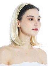 Halbperücke Haarteil geflochtener Haarreif schulterlang glatt Hellblond Platin