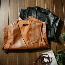 Herren Kunstleder Biker Weste Punk Weste Motorrad Weste Braun Ärmellos  FN