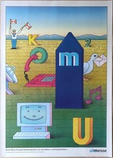 Poster Plakat - Ulm Messe - Pop-Art Technik Bunte Kunst Architektur - 1980er