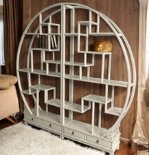 Chinesisches Rundregal Raumteiler Asia Wand-Bücher-Regal Vintage Kolonialstil