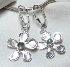 Ohrhänger 925 Silber Klappbrisur Labradorit in Blütenform - mod mattiert NEU