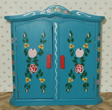 Dora Kuhn Kleider Schrank Hell-Blau Bauern Malerei Holz Puppen Stuben Möbel