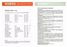 Hameg Oszillographen, orig. Zubehör- und Preisliste 70er Jahre