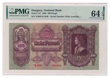 UNGARN Banknote 100 Pengo 1930 Szalasi Ausgabe PMG MS 64 EPQ Wahl Stempelglanz