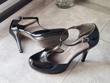 TAMARIS Pumps High Heels elegant schwarz Lack 38 T Strap Schuhe Riemchen Plateau