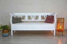 große Truhenbank im Jugendstil in Weiß, Weichholz "180 cm breit" Sitzbank