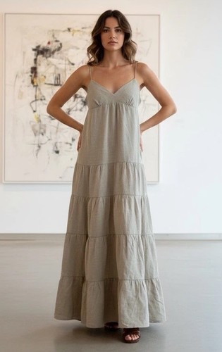 Zara premium leinen maxikleid - leinen,