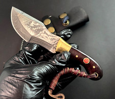 Handgemachtes Mini Tracker Messer | Damaststahl | Lederscheide