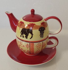 Tea for one, 4tlg. Rot mit Elefanten Motiv, Maas by Cha Cult, NEUwertig, RAR