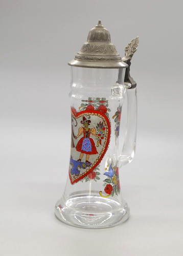 Glaskrug mit dbgm zinndeckel - glaskrug,