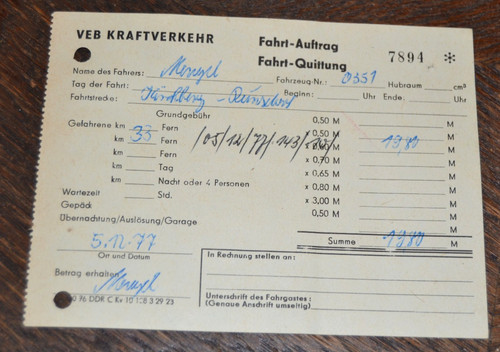 Fahrt quittung 1977 veb - 1977,