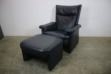 Rolf Benz Sessel mit Hocker Echtleder Dunkelblau Manuelle Funktion