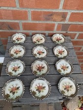 12 Antike Jugendstil Untersetzer Teller um 1930 Banksia Blüte Keramik Metall