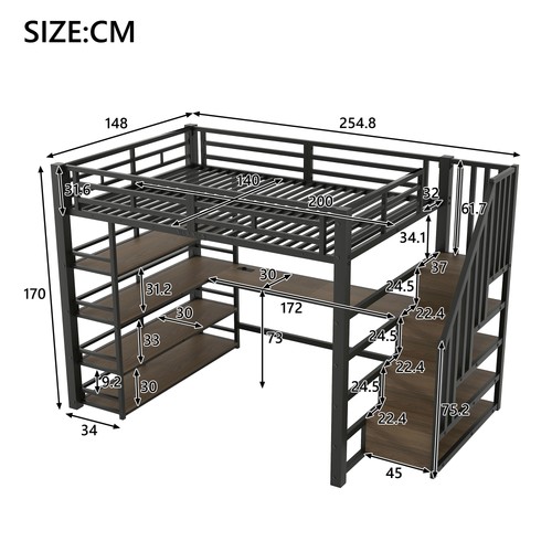 Hochbett schwarz 140x200 - 140x200, cm