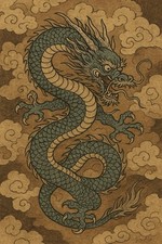 Japanischer Holzschnitt Drache Asiatisch Gemälde Druck Kunst Art Bild Kunstdruck