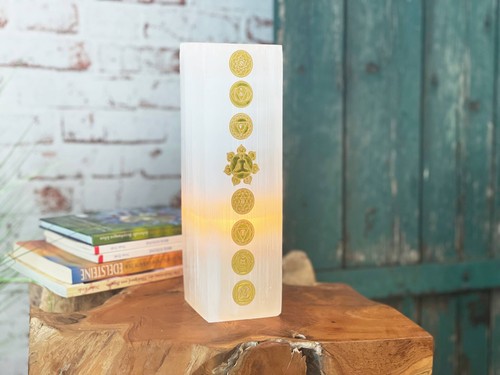 Selenit lampe chakra gravur - chakra,