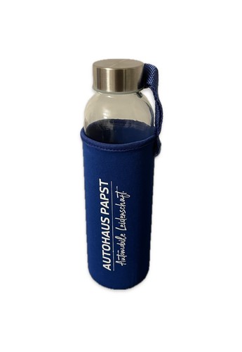 Glass water bottle with blue - glass,