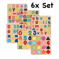 Holz Lernpuzzle Set 6-teilig Zahlen Buchstaben Formen Montessori Lernspiel Kinde