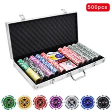 Pokerset 500 Pokerchips Spielmatte Karten Poker Chips Jetons Casino Metallbox