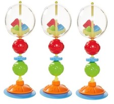 3 x Babyrassel Rassel mit Saugfuss Klick Klack Bälle Spielrassel Spielring Baby