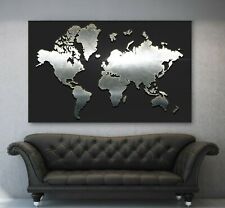 XXL LEINWAND BILD 160x95x5 WELTKARTE 3D-OPTIK SCHWARZ WEIß GRAU WANDBILD MODERN