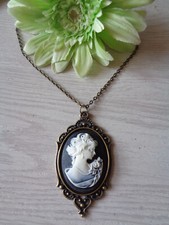  Außergewöhnliche Gliederkette bronze   "Kamee Frauenkopf" Schwarz/weiß