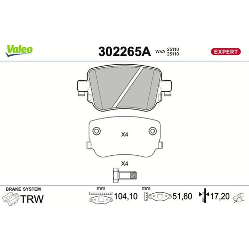 Valeo bremsbeläge satz hinten - bremsbelÄge,