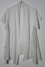 ITALY Blusen Jacke mit Spitze aus 100% Leinen weiß Gr. 40 Kurzarm A-Linie