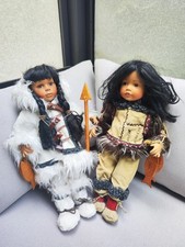 2 Stück Künstlerpuppen Porzellan Puppen Eskimos Junge Mädchen Schaufenster Deko
