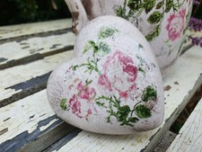 Deko Herz Steinzeug Rosen Landhaus Shabby Chic used Look 8,5 x 8,5 x 4,5