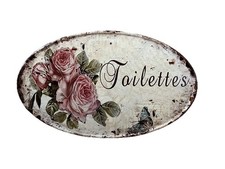 Blechschild Toilettes Rosen Romantisch Groß 55 x 33 cm Vintage Nostalgie 