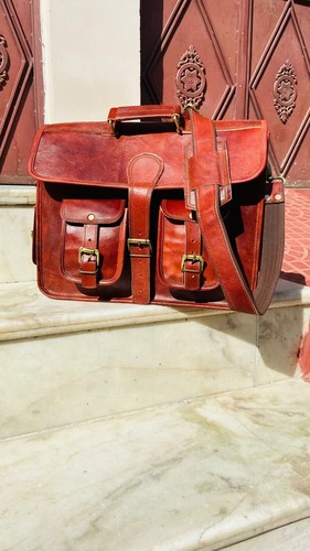 Vintage leder laptop messenger - vintage,
