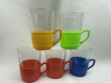 DDR Teegläser - 5 Stück mit Plastik Einsatz mit Henkel - Original Thermos ! JO