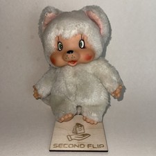 Nyamy Monchichi Katze | weiss | Vintage | fast 18cm